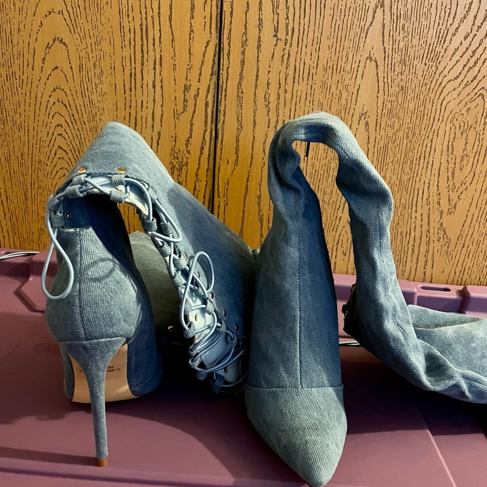 Brand new denim knee boots